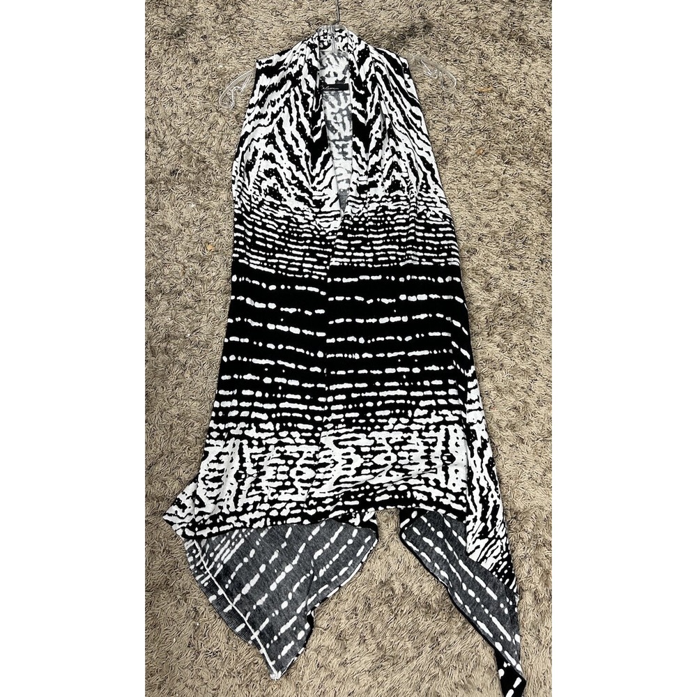 Calessa Womens Size S Black White Sleeveless Duster Cardigan Sweater (J10)